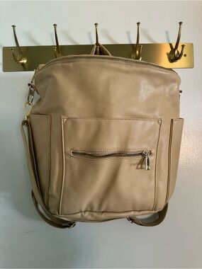 Neutral Beige Faux Leather Backpack Tote